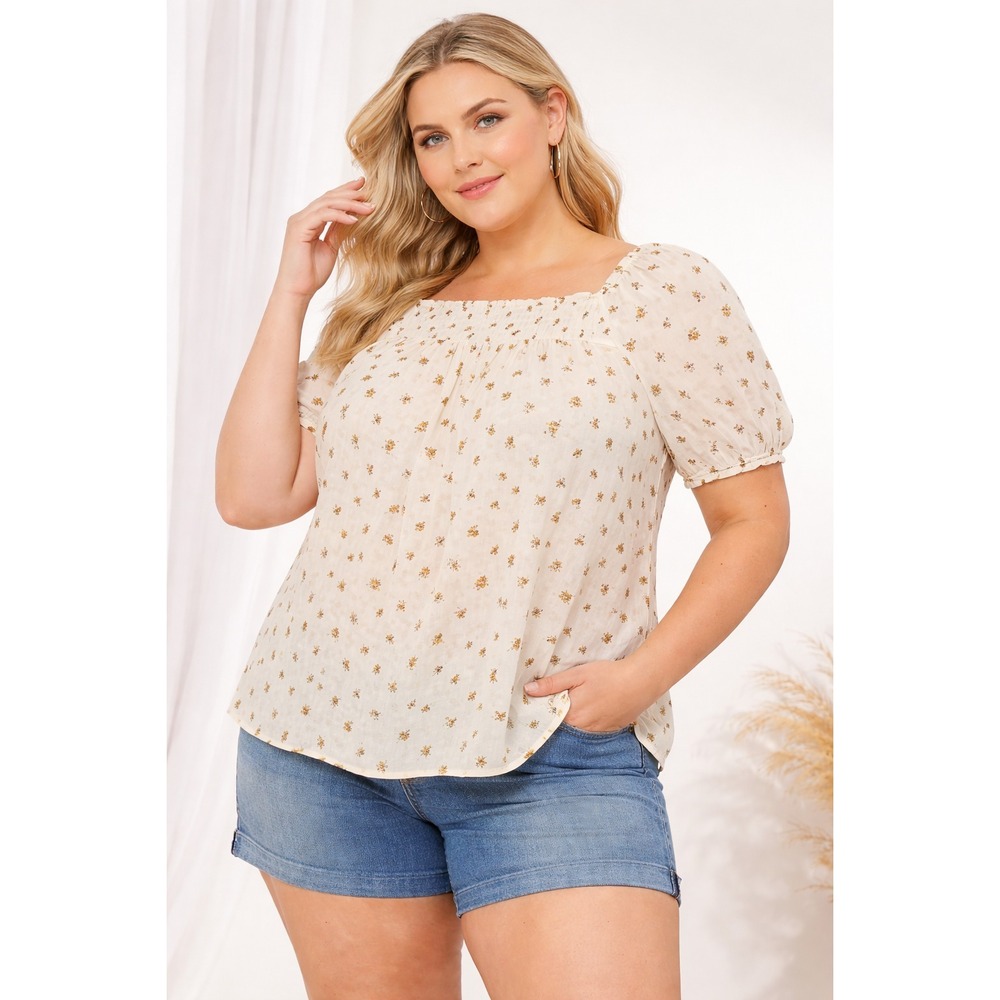 Torrid Floral Gauze Smocked Yoke Blouse Wm's Size 2 Plus Square Neck Lightweight